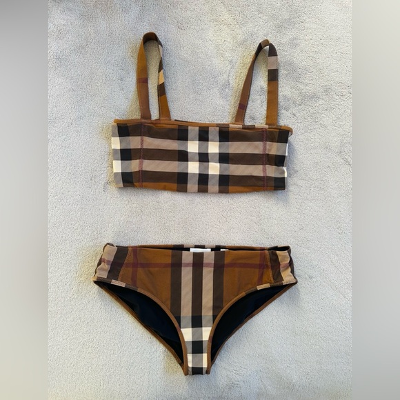 Burberry Women’s Brown Check Bikini Swimsuit Size S - Picture 2 of 4
